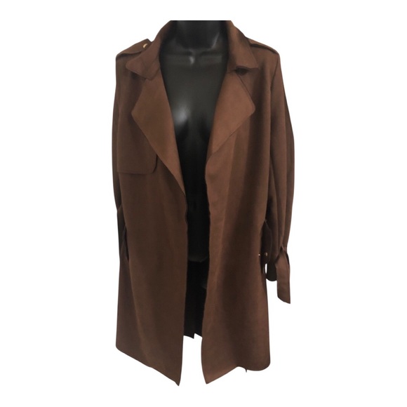 Brown chocolate faux suede belted trench coat size XL brand new